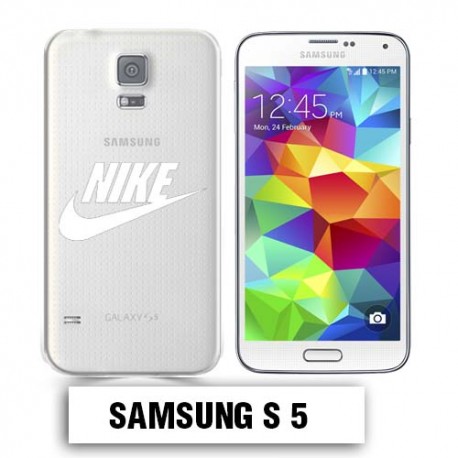 Coque transparente Samsung S5 Nike blanc
