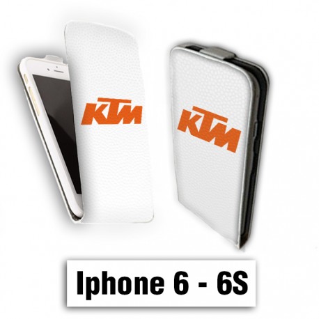 Etui cuir à rabat vertical Iphone 6 6S logo KTM blanc