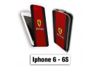 Etui cuir à rabat vertical Iphone 6 6S Logo Ferrrari rouge carbone