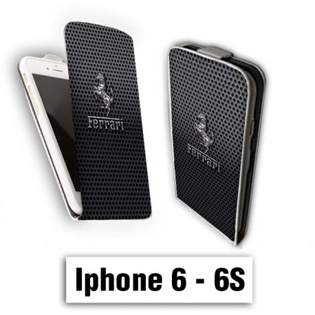 Etui cuir à rabat vertical Iphone 6 6S Logo Ferrari Effet Metal