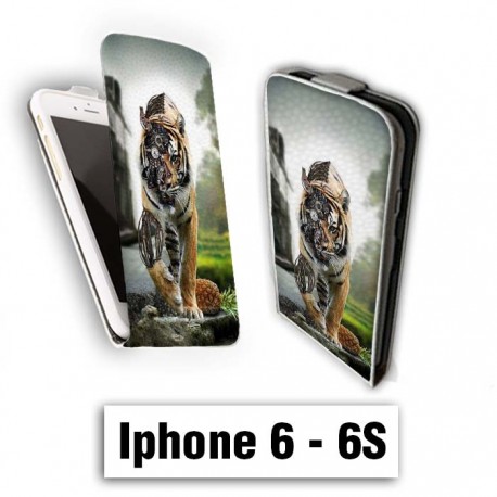 Etui cuir à rabat vertical Iphone 6 6S Animal Tigre Robot